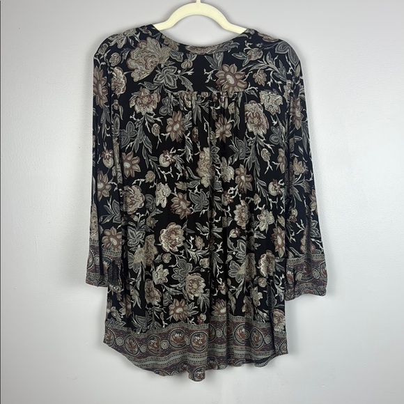 Lucky Brand Floral Black Brown and Gray 3/4 Sleeve Blouse Size 2X - Picture 13 of 13